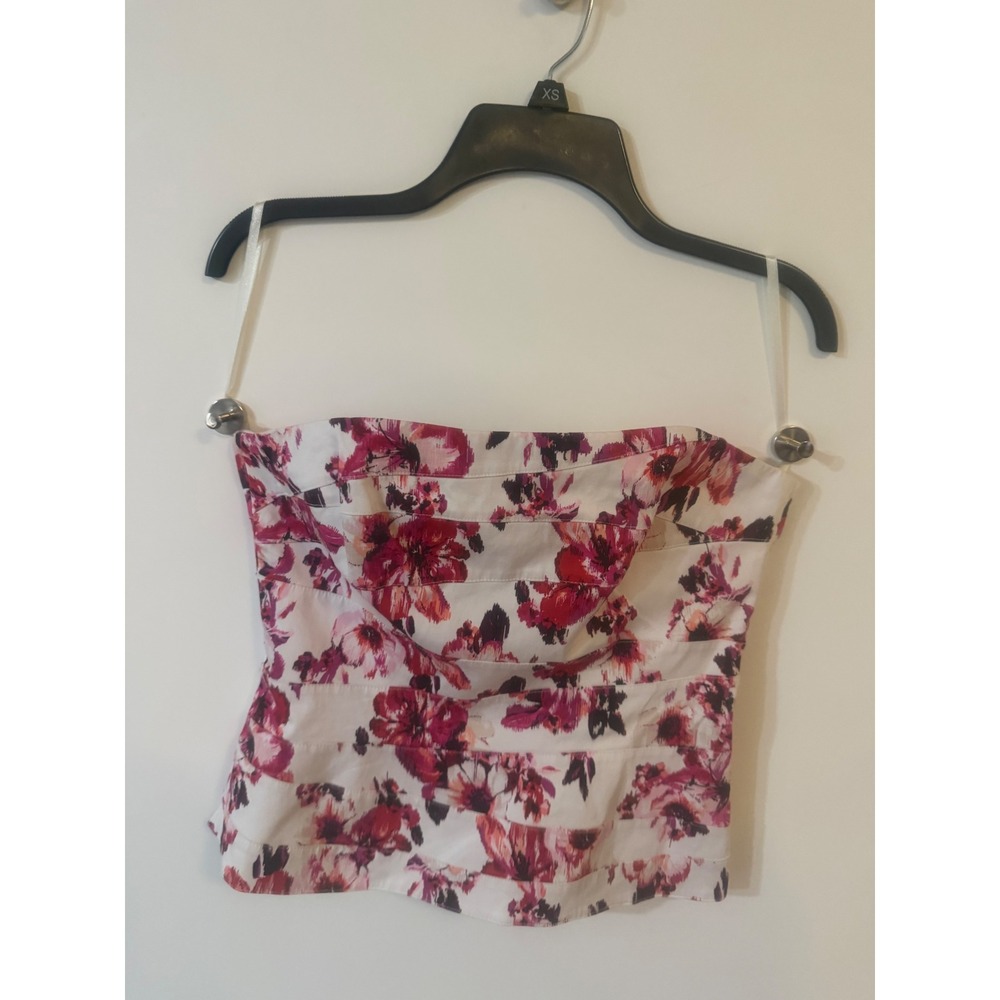 Floral Strapless Bustier Top - White with Red/Pink Floral